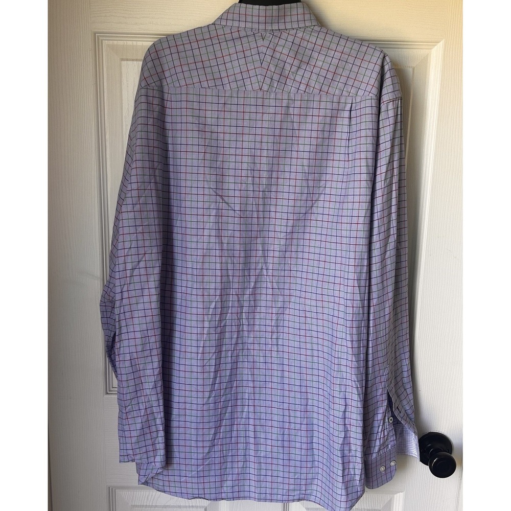 J McLaughlin Men's Dress Office Shirt Blue Plaid Button Down 100% Cotton Med BxQ - Picture 5 of 7